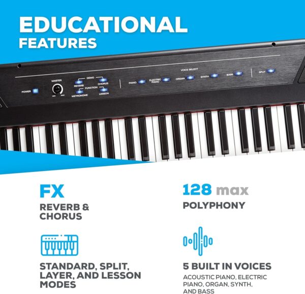 Alesis Recital – 88 Key Digital Piano Keyboard with Semi Weighted Keys, 2x20W Speakers, 5 Voices, Split, Layer and Lesson Mode, FX and Piano Lessons - For Sale - Price - Image 3