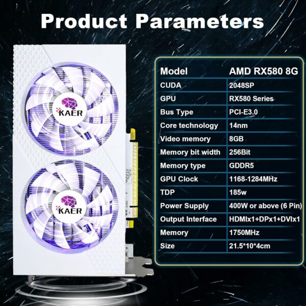 KAER RX580 8GB Graphics Card GDDR5 256bit Computer Graphics Card with Dual Fans 1284/7000MHz,PCI Express 3.0 Gaming Graphics Card, DVI HDMI DP Desktop - For Sale - Price - Image 2