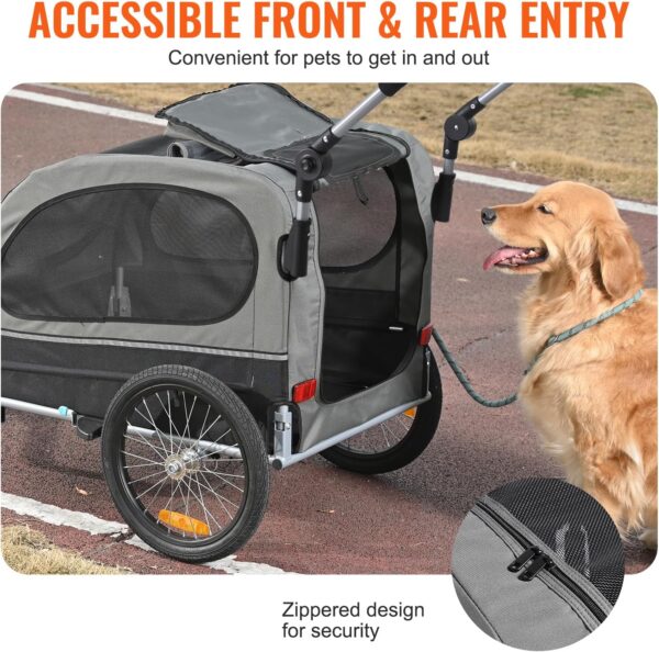 VEVOR Dog Bike Trailer, Supports up to 88 lbs, 2-in-1 Pet Stroller Cart Bicycle Carrier, Easy Folding Cart Frame with Quick Release Wheels, Universal Bicycle Coupler, Reflectors, Flag, Black/Gray - For Sale - Price - Image 5