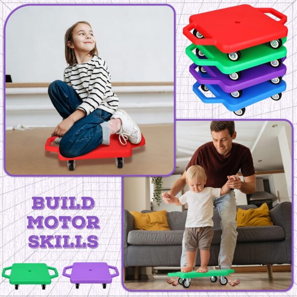 4 Pieces Sports Scooter Board with Handles Plastic Casters Floor Scooter Board Sitting Scooter Board for Kids Children Gym Indoor Outdoor Activities Play Equipment - For Sale - Price - Image 3