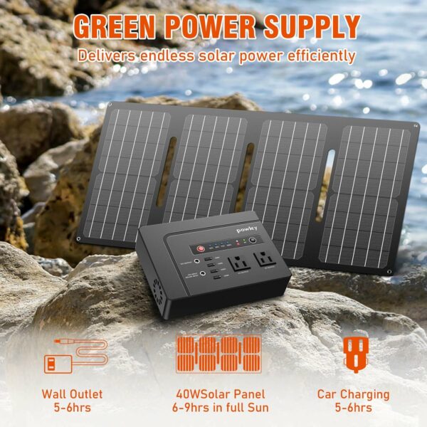 powkey 200W Portable Power Station with Solar Panel, 40W Foldable Solar Panel with 146Wh AC Power Bank, High Eifficiency Waterproof Solar Panel Kit with Battery Bank for Outdoor Camping Home Backup - For Sale - Price - Image 6