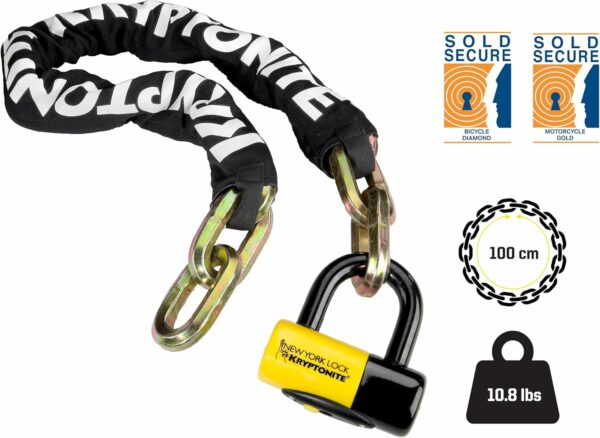 Kryptonite New York FAHGETTABOUDIT 1410 Bike Chain Lock, 3.28 Feet Long 14mm Steel Chain Heavy Duty Anti-Theft Bicycle Chain Lock with Keys, 10/10 Security Rating for E-Bike, Motorcycle, Scooter - For Sale - Price - Image 2