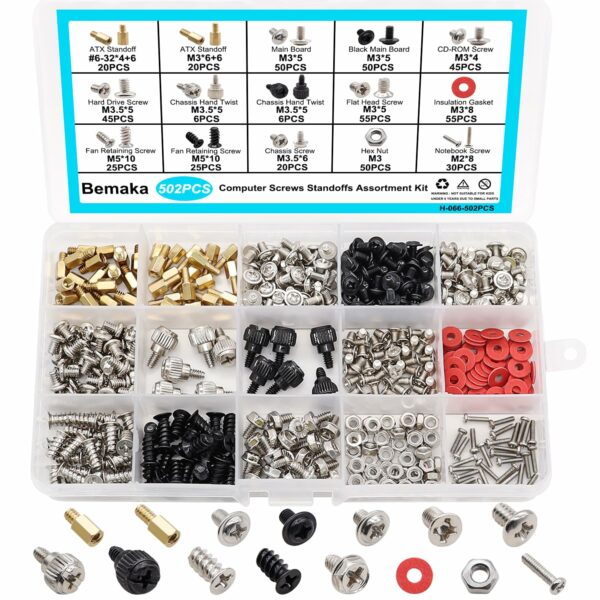 502PCS Computer Screws Assortment Kit, Motherboard Standoffs Screws PC Screws for PC Fan, PC Case, HDD Hard Drive, Laptop, SSD, CD-ROM, Used for DIY Installation & Repair of Computer Parts - For Sale - Price