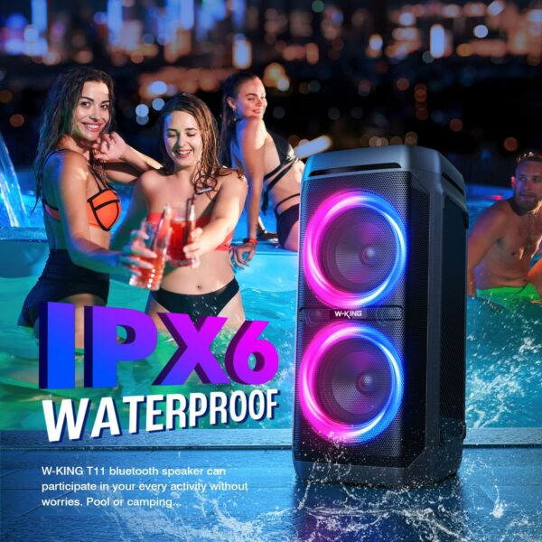 W-KING 220W Peak Large Bluetooth Speaker, 115dB Loud Deep Bass Wireless Boombox, IPX6 Waterproof, Portable Speaker Subwoofer, Stereo Pairing,24H, V5.3,Echo,RGB Lights,EQ,TF,USB,AUX for Outdoor, Party - For Sale - Price - Image 4