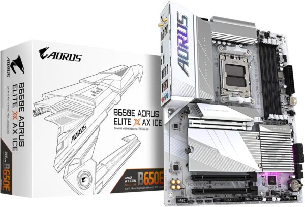 GIGABYTE B650E AORUS Elite X AX ICE AM5 LGA 1718 AMD B650 ATX Motherboard with 5-Year Warranty, DDR5, 3X M.2, PCIe 5.0, USB 3.2 Gen2X2 Type-C, WiFi 6E, 2.5GbE LAN, Q-Flash Plus, EZ-Latch Plus - For Sale - Price