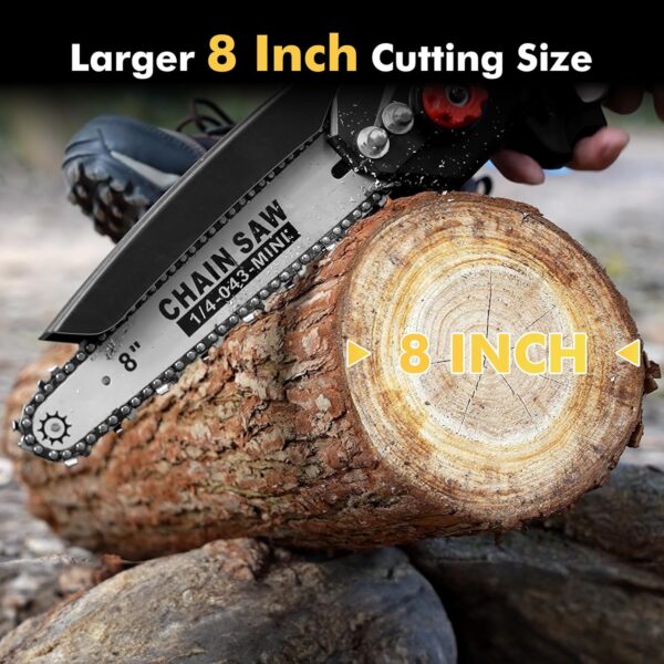 Seesii Mini Chainsaw 8 inch DL07, Electric Chainsaw Cordless, Upgraded Brushless Chainsaw with Auto Oiler, 2pcs 2000mAh Batteries, Battery Powered Saws Handheld Chain Saw for Tree Branch Wood Cutting - For Sale - Price - Image 4