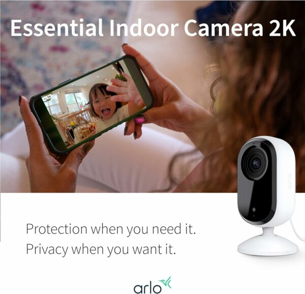 Arlo Essential Security Camera 2K | Indoor Only| 2nd Gen | Baby Monitor & Pet Camera | Wired Automated Privacy Shield, 2-Way Audio, Night Vision, Live Stream, Motion Alerts & Notifications White,2 Cam - For Sale - Price - Image 3