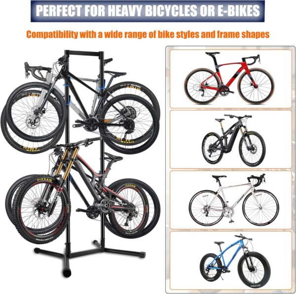 Stand Bike Storage Rack Garage Max 240lbs, Freestanding Gravity Indoor Bike Rack Holds 4 Bikes with Adjustable Arms, Vertical Bike Stand Space Saving for MTB, Road Bike - For Sale - Price - Image 5