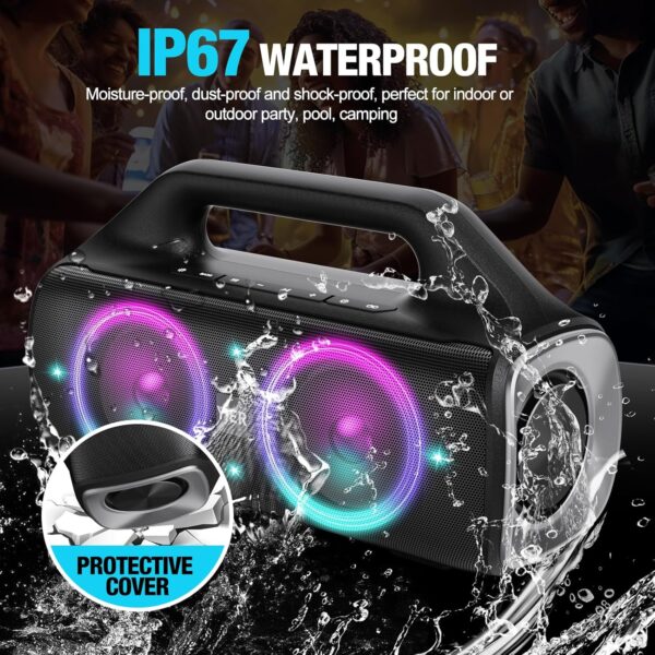 Portable Bluetooth Speakers, 80W Peak Wireless Outdoor Speaker with Subwoofer, Deep Bass, IP67 Waterproof, 100dB Loud Party Speakers for Camping, Beach, Garage - For Sale - Price - Image 5