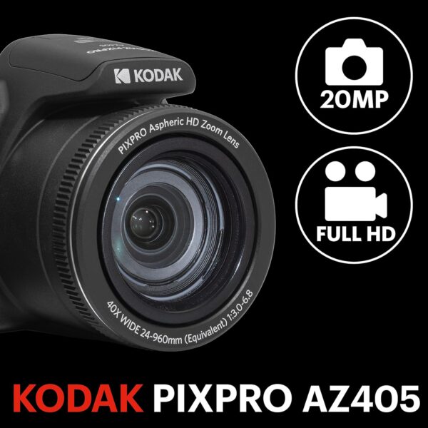 KODAK PIXPRO AZ405-BK 20MP Digital Camera 40X Optical Zoom 24mm Wide Angle Lens Optical Image Stabilization 1080P Full HD Video 3" LCD Vlogging Camera (Black) - For Sale - Price - Image 2