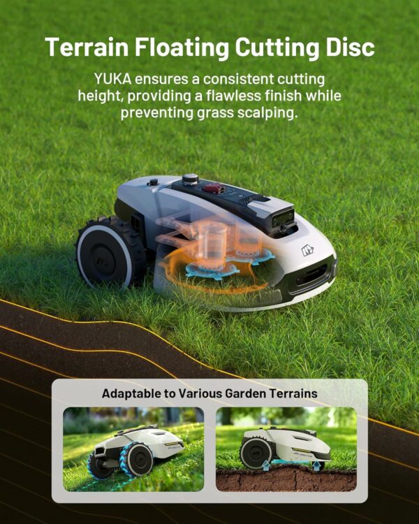 YUKA 1000 Robot Lawn Mower for 0.25 Acre, Ultrasense AI Vision & RTK Antenna, Auto Mapping & App Control, 45% Slope Capability, Wireless Perimeter, Dual Cutting Discs, Up to 10 Mowing Zones - For Sale - Price - Image 8