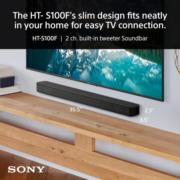 Sony S100F 2.0ch Soundbar with Bass Reflex Speaker, Integrated Tweeter and Bluetooth, (HTS100F), easy setup, compact, home office use with clear sound black - For Sale - Price - Image 2