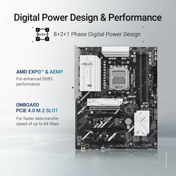 ASUS Prime B840-PLUS WiFi AMD AM5 B840 ATX Motherboard, Advanced AI Ready, DDR5, PCIe 4.0, 3X M.2, Wi-Fi 6E, 2.5Gb LAN, DisplayPort, HDMI™, USB 10Gbps Type-A & Type-C®, BIOS Flashback™, Aura Sync RGB - For Sale - Price - Image 3