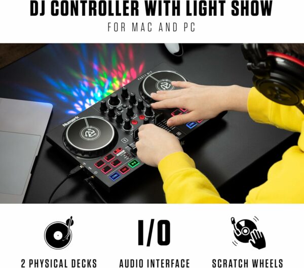 Numark Party Mix II - DJ Controller with Party Lights, DJ Set with 2 Decks, DJ Mixer, Audio Interface and USB Connectivity + Serato DJ Lite - For Sale - Price - Image 2