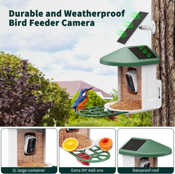 Bird Feeder with Camera with AI Identify Bird Species Solar Panel, Smart Bird House with Cam, Live View, Instant Arrival Alerts, Capture Bird Video, Bird Lover Watching Birds - For Sale - Price - Image 3