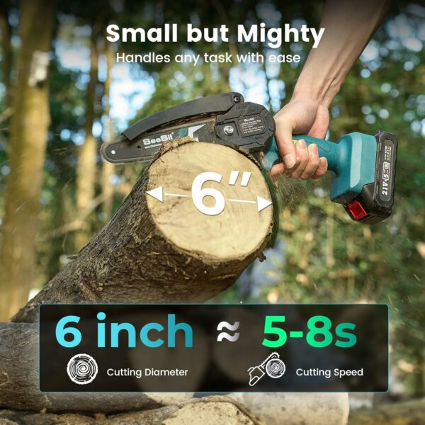 Seesii Mini Chainsaw Cordless 6-inch, Handheld Electric Power Chain Saw with 2 Batteries, for Tree Trimming Wood Cutting, Best Gifts for Dad, Husband - For Sale - Price - Image 3