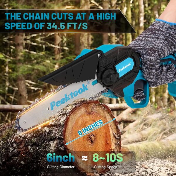 Mini Chainsaw Cordless 6Inch, Peektook Chain Saw Electric Chainsaw Battery Chainsaw with 2 2.0Amh Battery & 2 Chains, Small Chainsaw Electric Saw with Strong Motor for Tree Trimming, branches cutting - For Sale - Price - Image 3