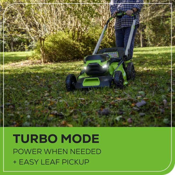 Greenworks 60V 21” Cordless (Self-Propelled) Lawn Mower (LED Lights + Aluminum Handles), 2 x 4.0Ah Batteries and Dual Port Rapid Charger - For Sale - Price - Image 9