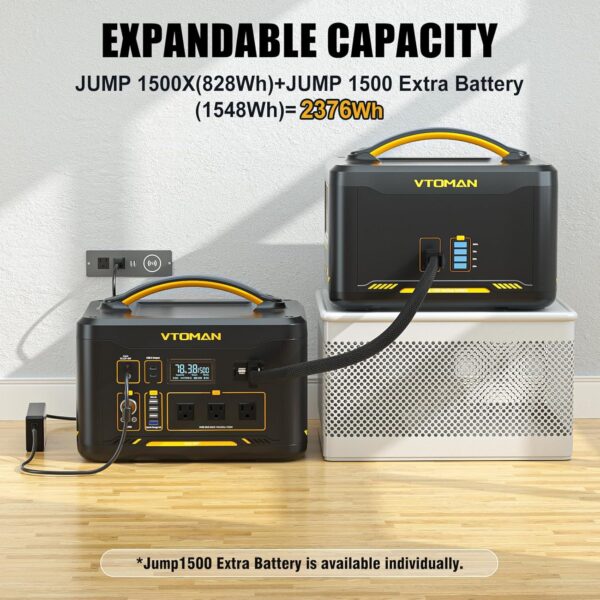 VTOMAN Jump 1500X Portable Power Station 1500W (3000W Peak), 828Wh LiFePO4 (LFP) Battery Powered Generator with Expandable Capacity, 3x Pure Sine Wave 1500W AC Outlets, 2xPD 100W, 3x Regulated 12V DC - For Sale - Price - Image 4