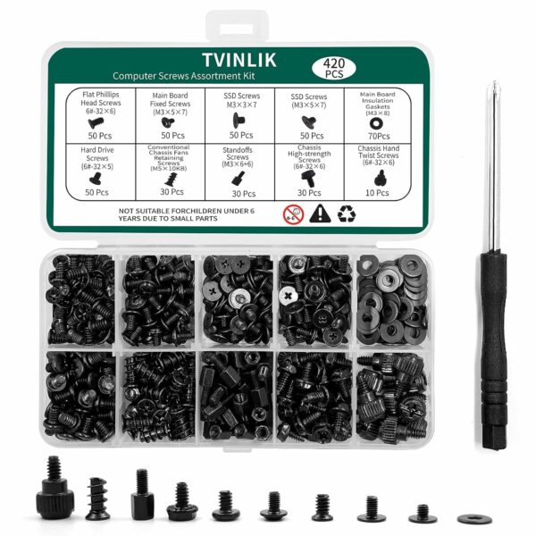 420PCS Computer Screw Kit, Motherboard Standoffs Assorted Screws for PC Case, HDD, SSD, Laptop, Fan, CD-ROM - for DIY PC Build Repair - For Sale - Price