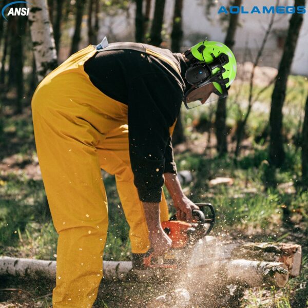 Chainsaw Helmet with Face Shield and Ear Muffs-Green Forestry Helmet with Bluetooth Hearing Protection and Full Face Mask,Arborist Helmet with Ear Protection for Mowing Grinding and Cutting Logging - For Sale - Price - Image 9