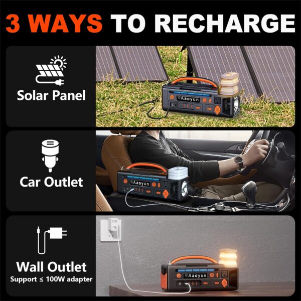 Portable Power Station, 296Wh Solar Generator 300W AC Outlets/100W USB-C In/Output, Night Light & LED Flashlight, Battery Backup with Strap for Outdoor Camping RV Home Emergency, Black - For Sale - Price - Image 4