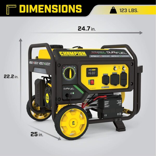 Champion Power Equipment 4750-Watt Dual Fuel Portable Generator with Electric Start, Wheel Kit For Sale - Price - Image 6