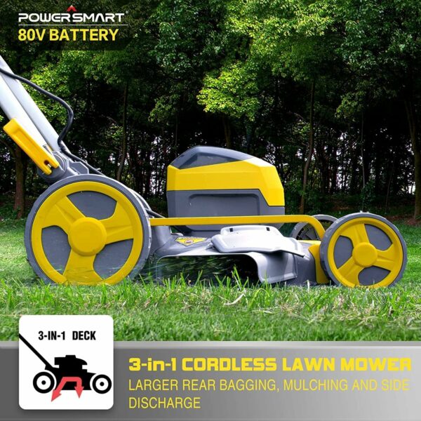 Walk-Behind Lawn Mowers 21 Inch Grass Cutter 3 in 1 Cordless Electric Lawn Mower with 5 Position Mowing Heights Adjustment with 6.0Ah Battery and Charger Less Noise Outdoor Power Push Lawnmower Tools - For Sale - Price - Image 7