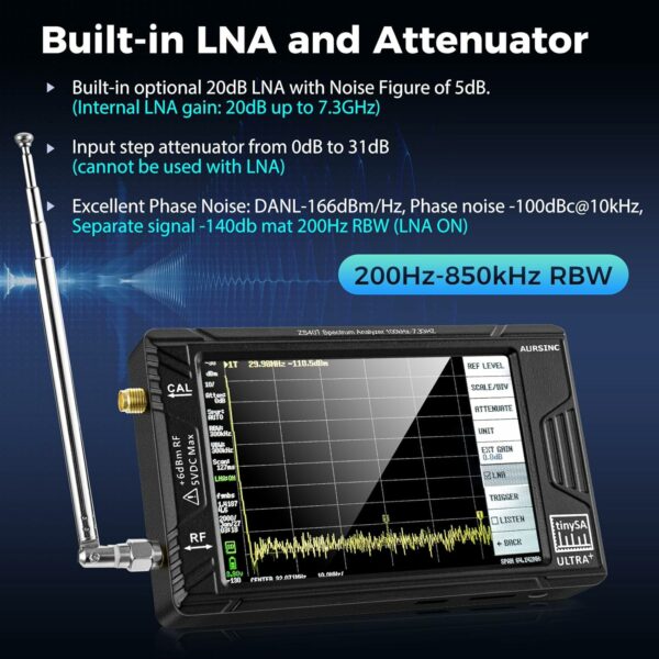 AURSINC 2025 Latest HW V0.5.4 Tinysa Ultra+ ZS407 Spectrum Analyzer, 4.0 Inch 100kHz-7.3GHz Handheld Frequency Analyzer, 2-in-1 Signal Generator 100kHz to 900MHz MF/HF/VHF UHF Input, with 32Gb Card For Sale - Price - Image 6