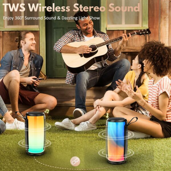 Bluetooth Speaker, Wireless Portable Waterproof Speaker with Stylish Lights, Support TWS/TF Card/USB/AUX, Loud HD Stereo Sound, Robust Bass, Lightweight for Party/Outdoor/Camping - For Sale - Price - Image 5