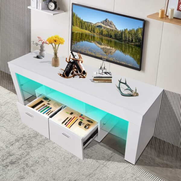 LED TV Stand for 65 inch TV, Morden TV Console Table Entertainment Center, Gaming TV Cabinet for Living Room Bedroom Office Home Apartment Furniture (160 White TV Stand 2 with 5 Storage) - For Sale - Price - Image 5