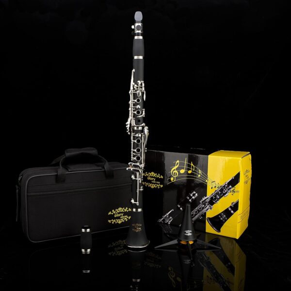 Glory GLY-PBK Professional Ebonite Bb Clarinet with 10 Reeds, Stand, Hard Case, Cleaning Cloth, Cork Grease, Mouthpiece Brush and Pad Brush, Black - For Sale - Price - Image 5