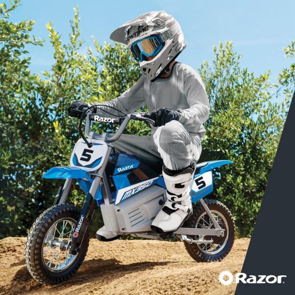 Razor MX350 Dirt Rocket Electric Motocross Off-Road Bike for Age 13+, Up to 30 Minutes Continuous Ride Time, 12" Air-Filled Tires, Hand-Operated Rear Brake, Twist Grip Throttle, Chain-Driven Motor - For Sale - Price - Image 6