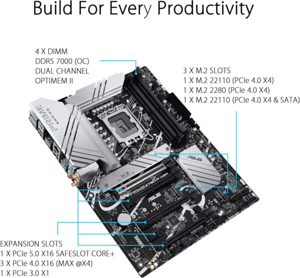 ASUS Z790-P ATX Motherboard with WiFi 6, PCIe 5.0, DDR5, 14+1 Power Stages, 3X M.2, Thunderbolt 4, 2.5Gb LAN - For Sale - Price - Image 3