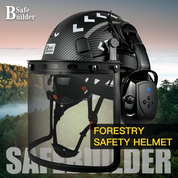 Forestry Chainsaw Tree Work Safety Helmet Vented Hard Hats w/Visor Bluetooth Ear Muffs Face Shield Outdoor Hardhats OSHA ANSI Z89.1 - For Sale - Price - Image 2