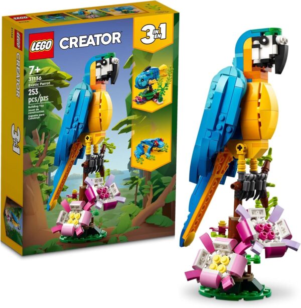 LEGO Creator 3 in 1 Exotic Parrot Building Toy Set, Transforms to 3 Different Animal Figures - from Colorful Parrot, to Swimming Fish, to Cute Frog, Creative Toys for Kids Ages 7 and Up, 31136 - For Sale - Price