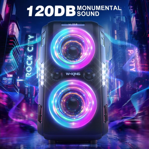 W-KING 250W PEAK Party Large Bluetooth Speaker Loudest Boom Box/Massive 120dB/12 Custom Bass, Big Portable Speaker Wireless, 2x6.5'' Subwoofer Super Bass/IPX5/MIC &GTR in/USB/TF/AUX, Removable Battery - For Sale - Price - Image 4