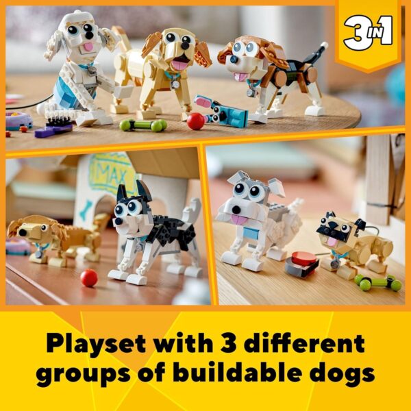 LEGO Creator 3 in 1 Adorable Dogs Building Toy Set, Gift for Dog Lovers, Featuring Dachshund, Beagle, Pug, Poodle, Husky, and Labrador Figures for Kids 7 and Up, 31137 - For Sale - Price - Image 2