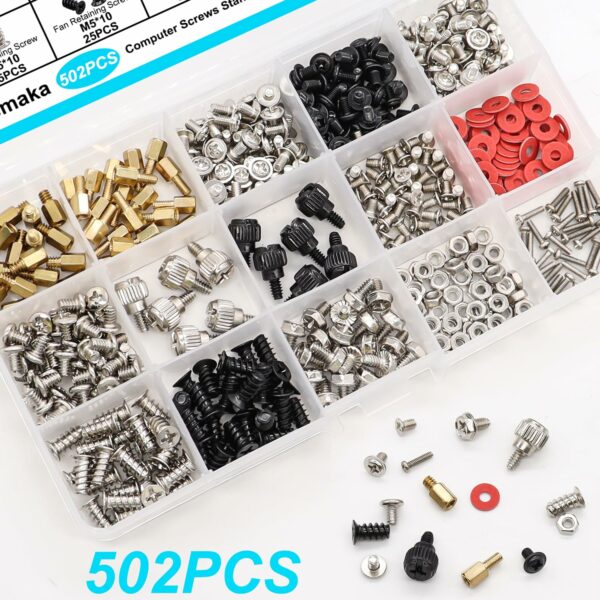 502PCS Computer Screws Assortment Kit, Motherboard Standoffs Screws PC Screws for PC Fan, PC Case, HDD Hard Drive, Laptop, SSD, CD-ROM, Used for DIY Installation & Repair of Computer Parts - For Sale - Price - Image 5