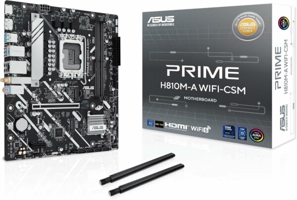 ASUS Prime H810M-A WiFi-CSM Intel® H810 LGA 1851 mATX Motherboard, 6+1+1+1 Discrete MOS, DDR5, PCIe 4.0, 2X M.2, Intel® 1Gb Ethernet, Wi-Fi 6, DisplayPort, HDMI™, USB 10Gbps, Front USB 5Gbps Type-C® - For Sale - Price