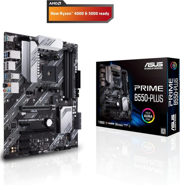 ASUS Prime B550-PLUS AMD AM4 Zen 3 Ryzen 5000 & 3rd Gen Ryzen ATX Motherboard (PCIe 4.0, ECC Memory, 1Gb LAN, HDMI 2.1, DisPlayPort 1.2 (4K@60HZ), Addressable Gen 2 RGB Header and Aura Sync) (Renewed) - For Sale - Price - Image 2