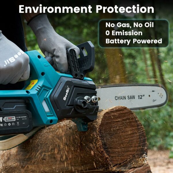 Seesii Chainsaw Cordless 12-inch, Electric HandHeld Chain Saw, 12-in Portable Chainsaw Battery Powered Saws for Trees Wood Cutting, 2 * 4.0Ah Battery and Charger Included, CH1200+ - For Sale - Price - Image 9