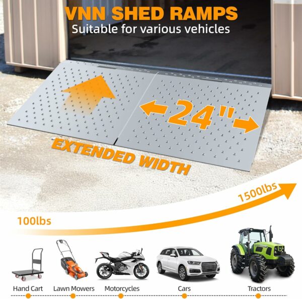 VNN Shed Ramp for Riding Mower 2PC, 29" x 24" Ramp for Shed, 1500 LBS Capacity Ramp for Lawn Mowers, ATV, Motorcycles, Anti-Slip Ramps with Punch Plate Surface, Perfect for Garages, Barns, Warehouses - For Sale - Price - Image 2