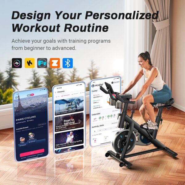 MERACH Exercise Bike, Brake Pad Stationary Bike with Exclusive App, Low Noise Indoor Cycling Bike with 300lbs Weight Capacity, Tablet Mount and Fitness Courses for Weight Loss - For Sale - Price - Image 2