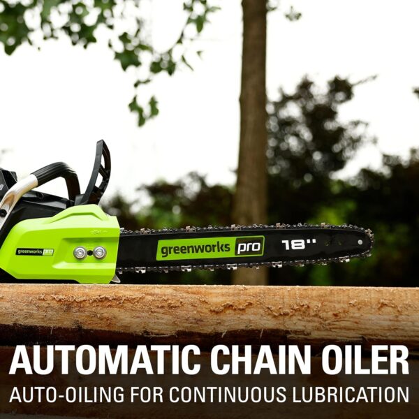 Greenworks 80V 18" Brushless Cordless Chainsaw (Great For Tree Felling, Limbing, Pruning, and Firewood) / 75+ Compatible Tools), 2.0Ah Battery and Rapid Charger Included - For Sale - Price - Image 9