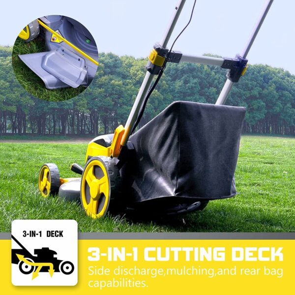 Walk-Behind Lawn Mowers 21 Inch Grass Cutter 3 in 1 Cordless Electric Lawn Mower with 5 Position Mowing Heights Adjustment with 6.0Ah Battery and Charger Less Noise Outdoor Power Push Lawnmower Tools - For Sale - Price - Image 9