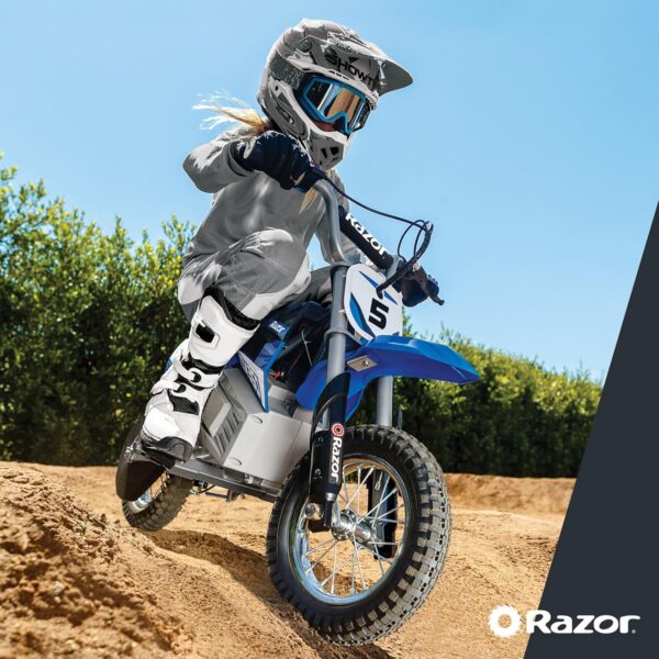 Razor MX350 Dirt Rocket Electric Motocross Off-Road Bike for Age 13+, Up to 30 Minutes Continuous Ride Time, 12" Air-Filled Tires, Hand-Operated Rear Brake, Twist Grip Throttle, Chain-Driven Motor - For Sale - Price - Image 5