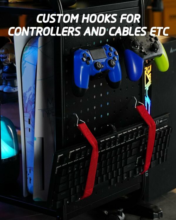 Mythinglogic Gaming Station Organizer, Metal Game Controller Holder, Video Game Console Storage Rack, Game Organizer Storage for PS5/PS4/Xbox/Switch/Game Accessories (Black, 23.62" x 12.60" x 25.98") - For Sale - Price - Image 2