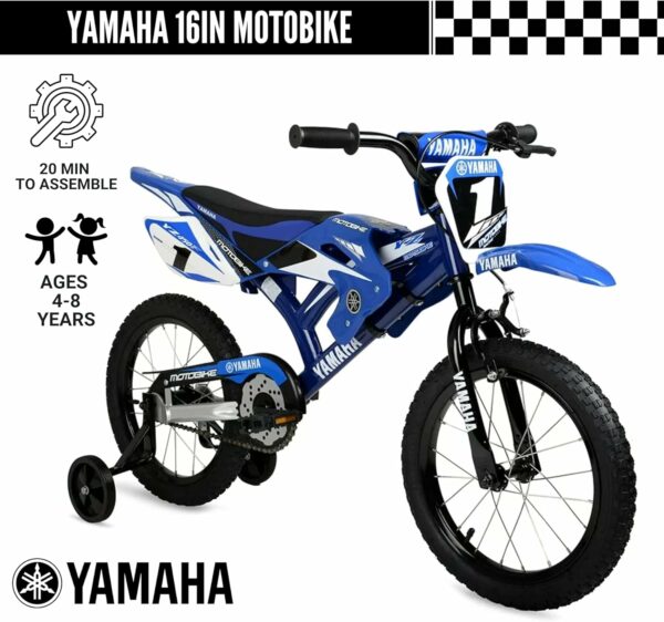 Yamaha 16 Inch Motocross Style Bike for Kids | Coaster Brake, Detachable Training Wheels | Safe Pedal Powered Bicycle for Toddlers Ages 4-8 | Great for Boys & Girls - For Sale - Price - Image 2