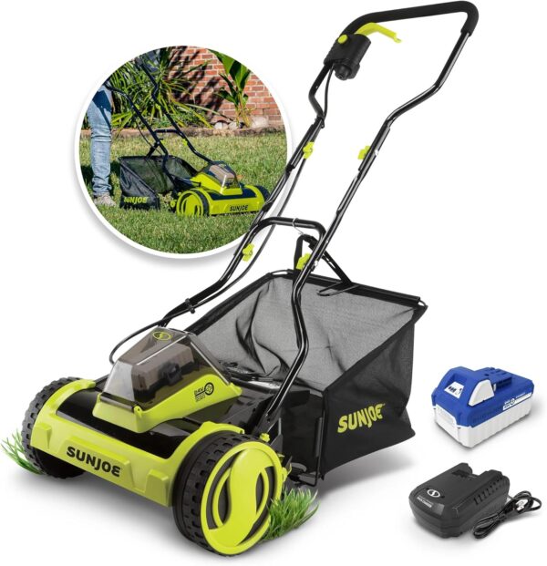 Sun Joe 24V-CRLM15 15-Inch 24-Volt iON+ Cordless Push Reel Mower w/11.9-Gallon Collection Bag, Kit (w/ 4.0-Ah Battery + Charger) - For Sale - Price - Image 6